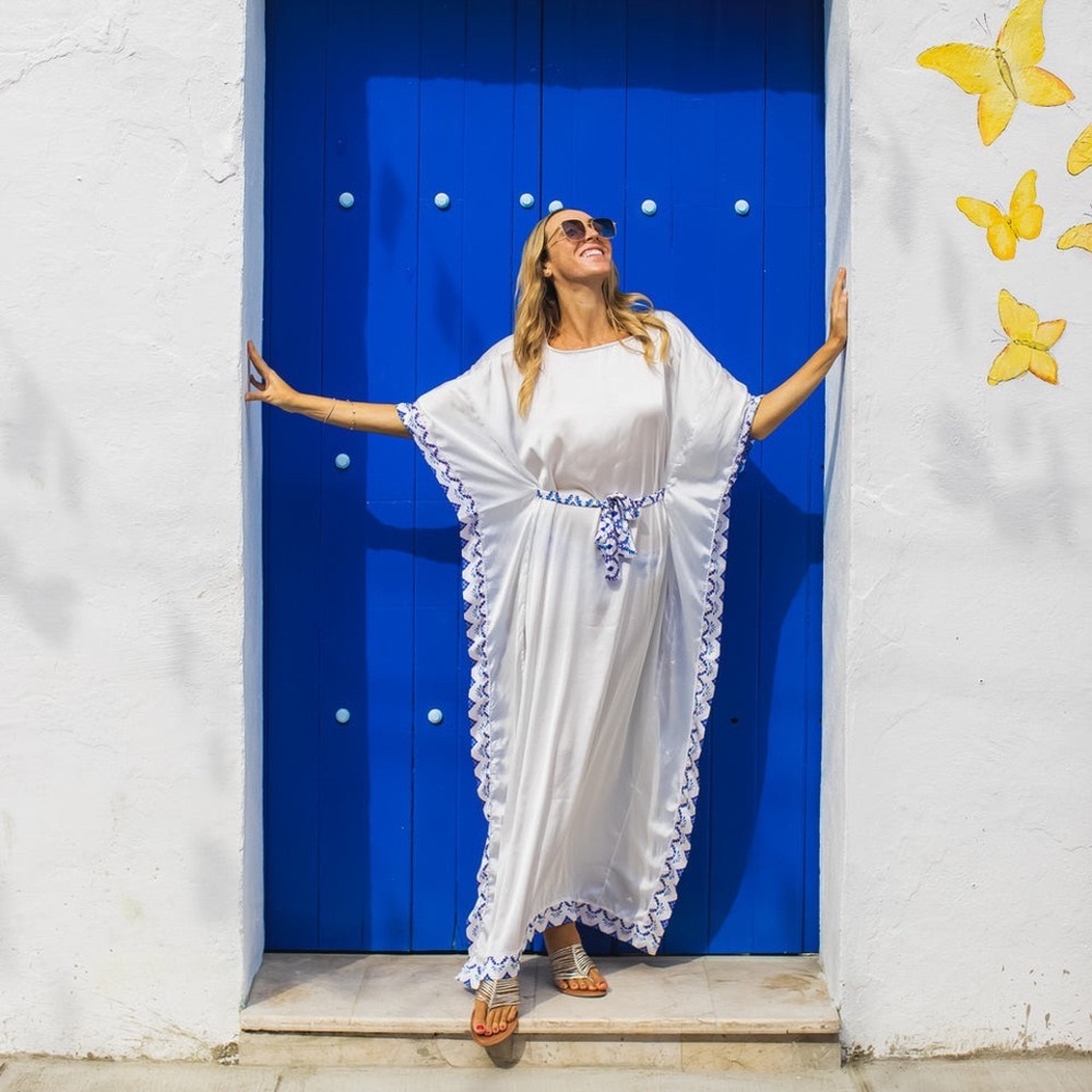 Kenny Flowers watercolors Espana Kaftan Robe / dress / swim cover up